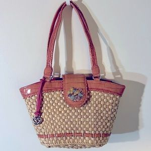 Brighton Pink Straw Shoulder Handbag